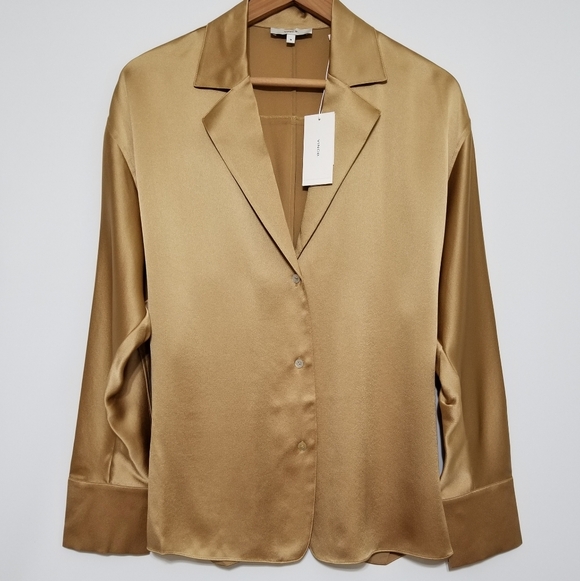 NWT Vince Satin Silk Tie Back Shirt Blouse in Pale Walnut Size S, M $365 - Picture 6 of 16
